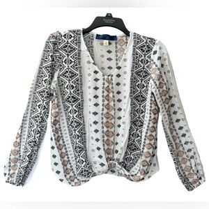 Purple Rain by Francesca’s Knot Front Aztec Boho Print Long Sleeve Top Size M